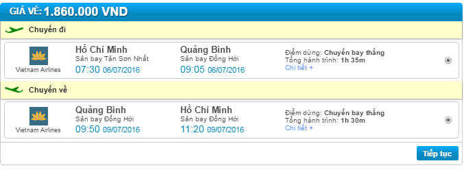 giá vé máy bay vietnam airline sài gòn đồng hới
